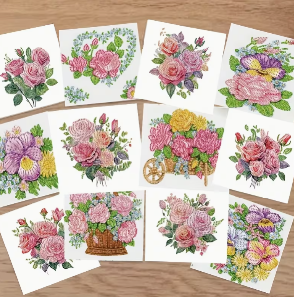 Diamond Painting 12 Stück Blumenkarten